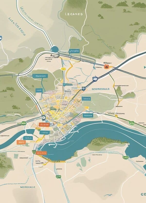 Mapa detalhado mostrando Madrid e cidades próximas com estradas e áreas naturais ao redor.