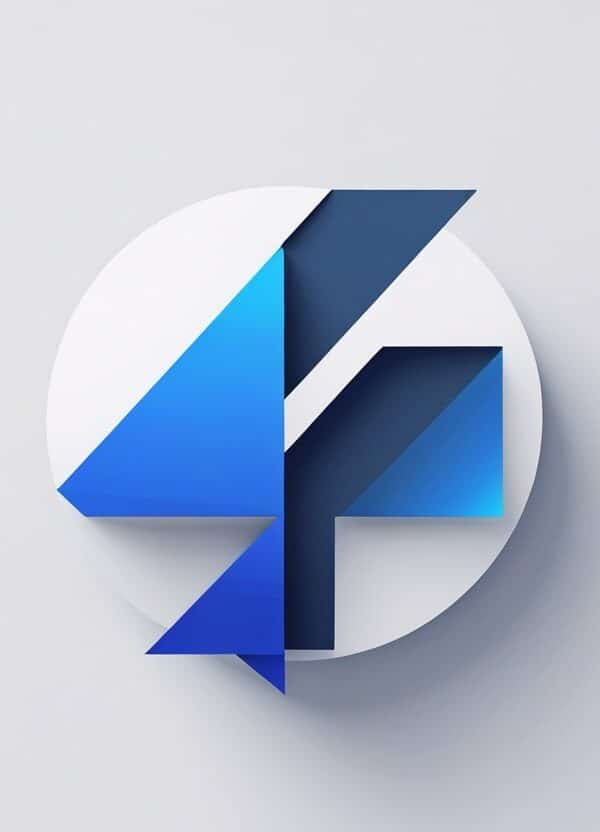 Ilustração de um logotipo abstrato e moderno inspirado na letra i, com formas geométricas e cores azul e cinza sobre fundo branco.