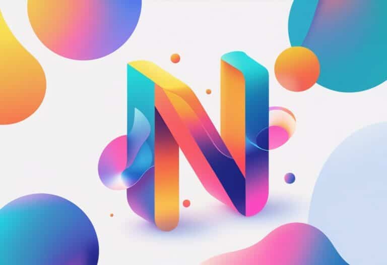 Uma composição abstrata com cores vibrantes que se misturam suavemente, formando uma forma que lembra a letra N, em um fundo limpo e minimalista.